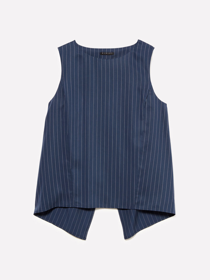 Pinstripe top with open back - women's tops - Blue | Sisley image number 5